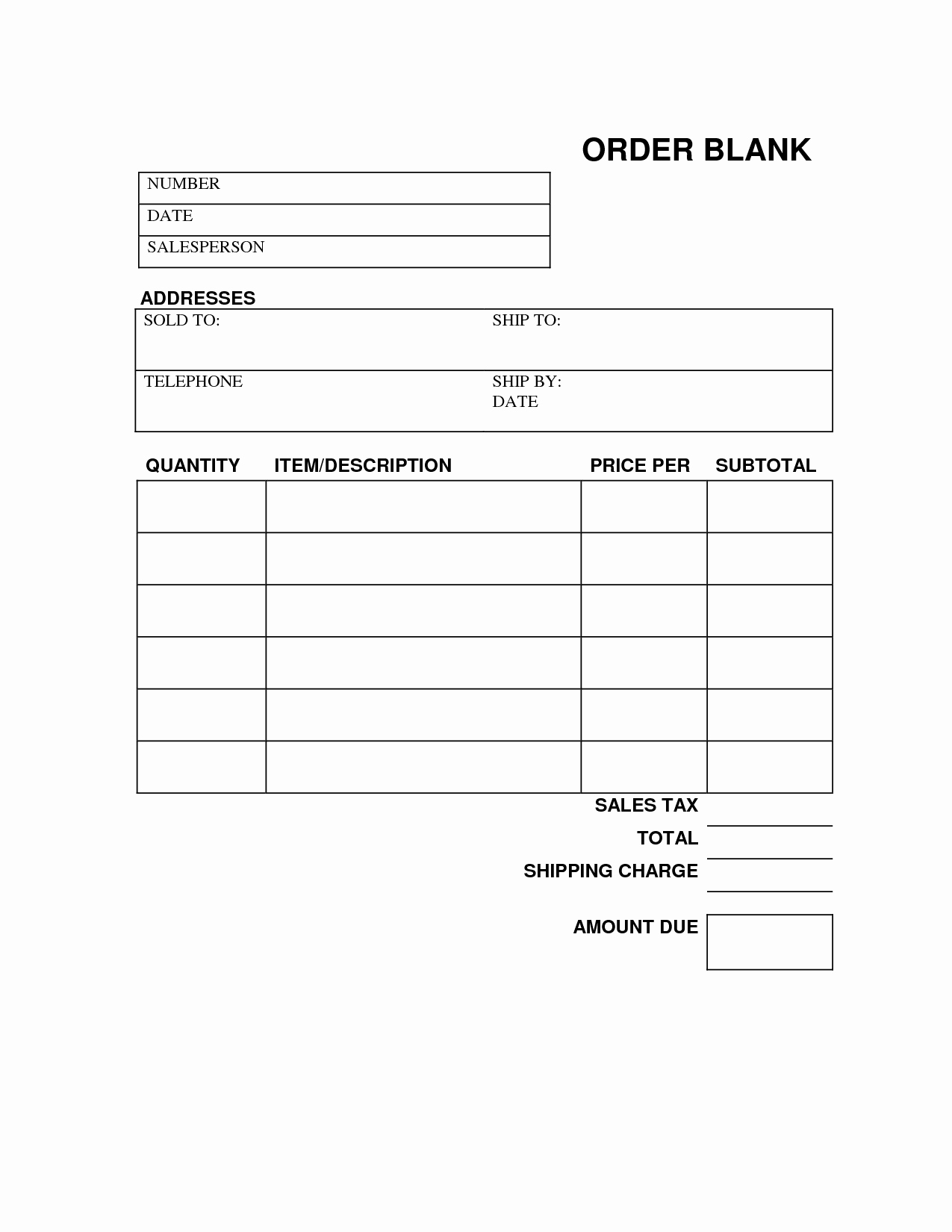 Blank Money order Template New Blank order form Printable