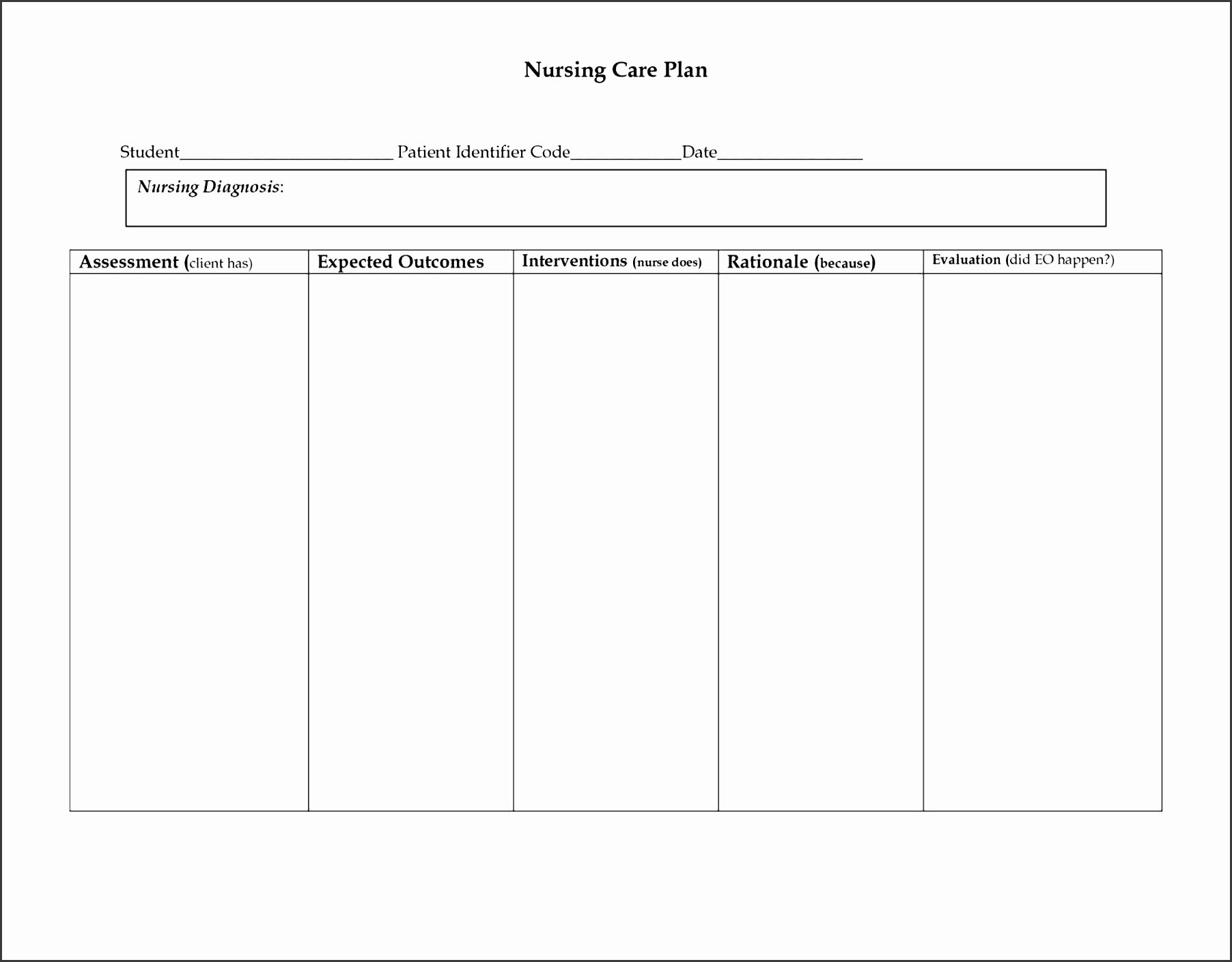 Blank Nursing Care Plan Template Inspirational 11 assignment Planer Editable In Excel Sampletemplatess