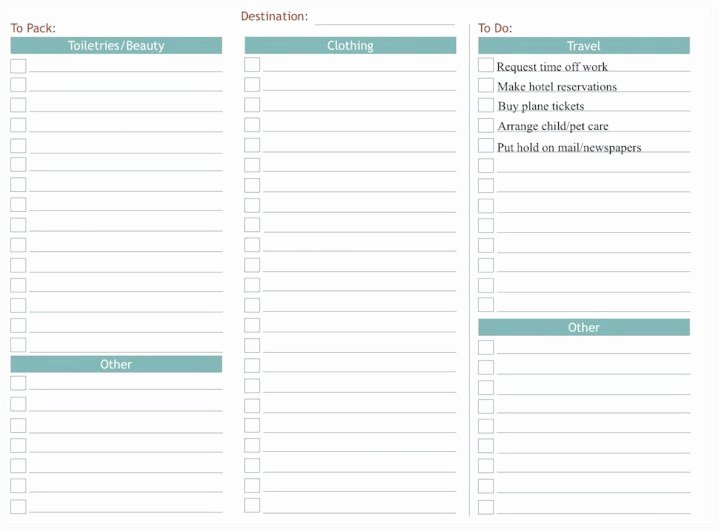 Blank Packing List Template Awesome Blank Vacation Packing List Template