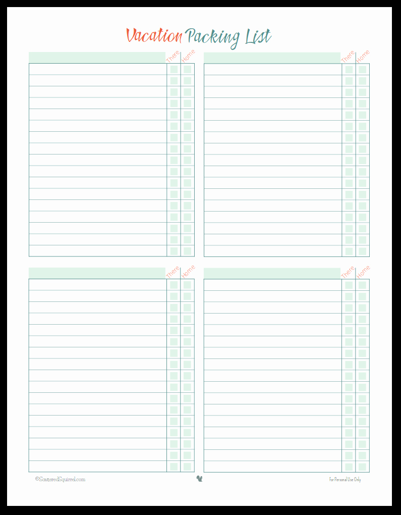 Blank Packing List Template Beautiful Vacation Planner Printables