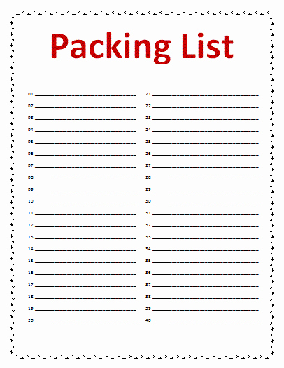 Blank Packing List Template Luxury Packing List Template