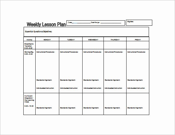 Blank Preschool Lesson Plan Template Fresh Weekly Lesson Plan Template 8 Free Word Excel Pdf