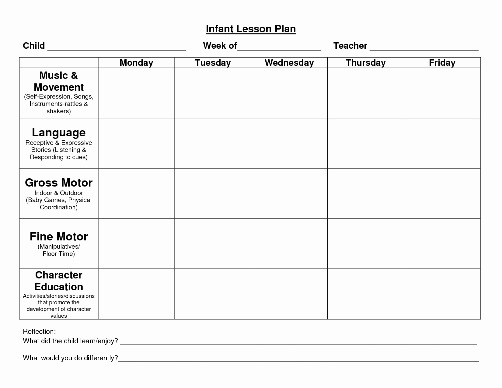 Blank toddler Lesson Plan Template Unique Infant Blank Lesson Plan Sheets