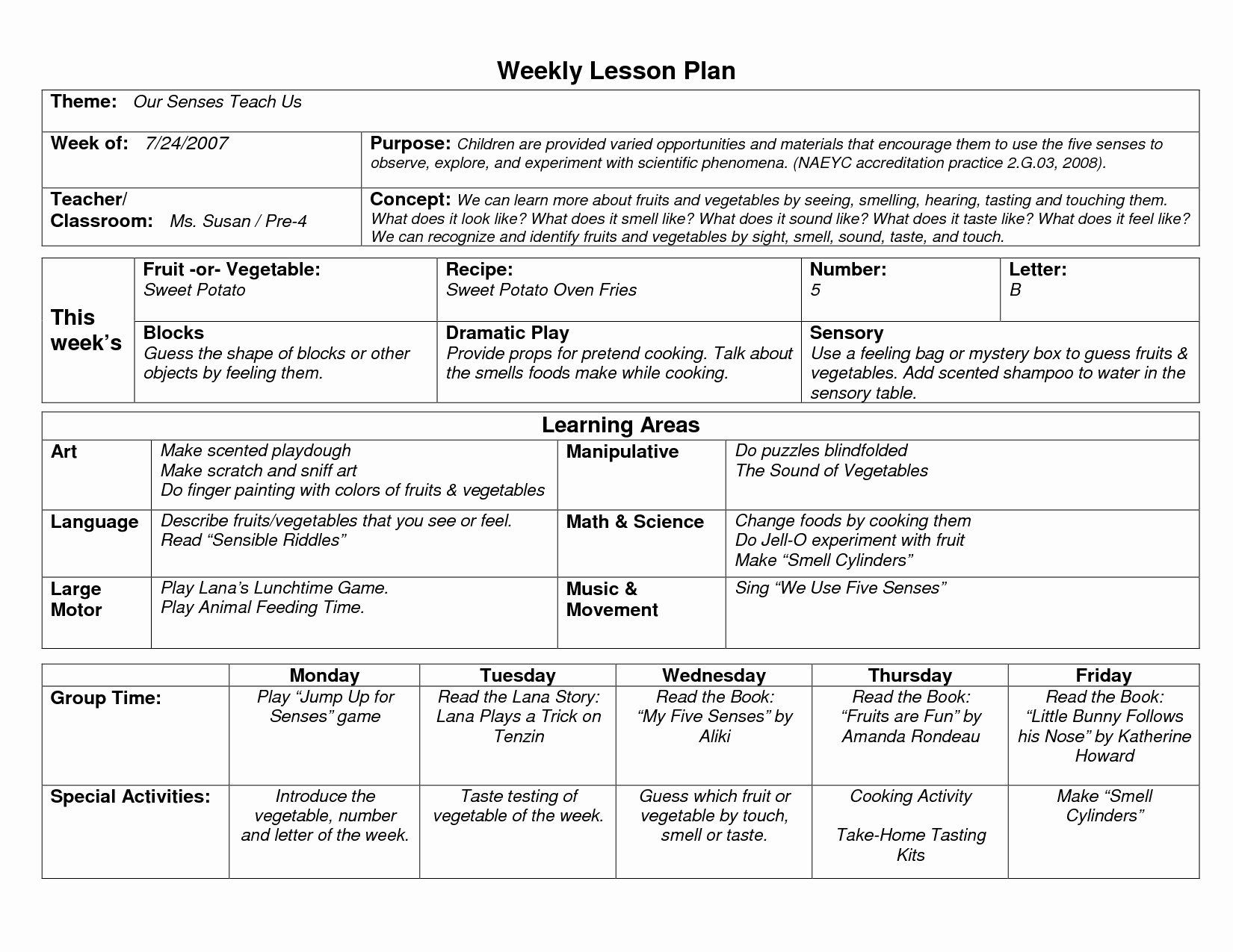 Blank Weekly Lesson Plan Template Fresh Naeyc Lesson Plan Template for Preschool