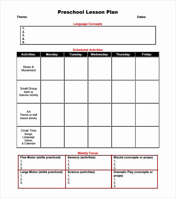 Blank Weekly Lesson Plan Template Luxury Sample Preschool Lesson Plan 10 Pdf Word formats