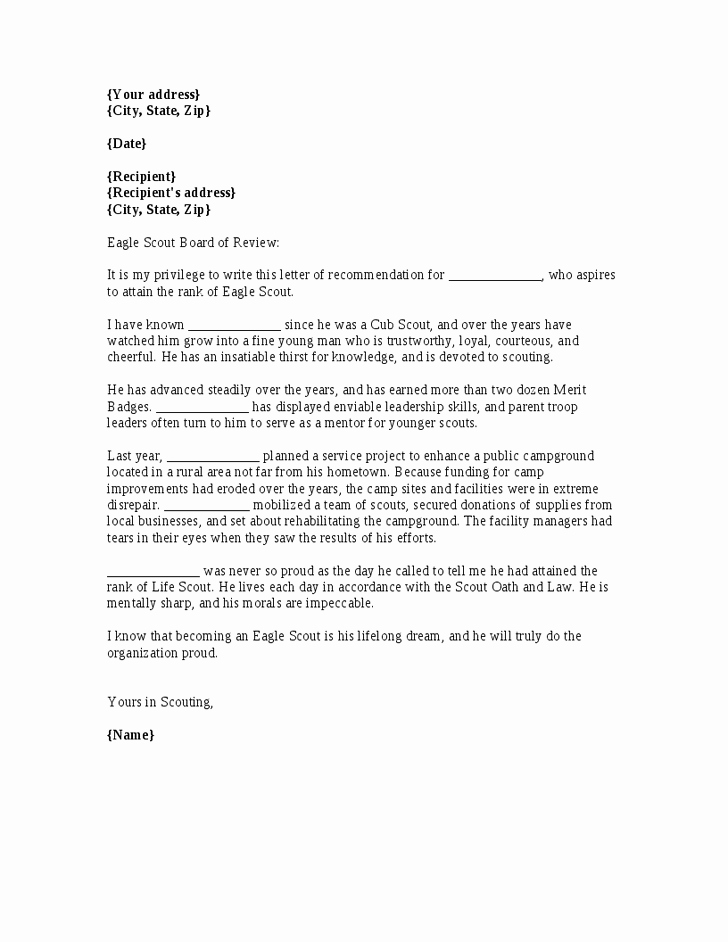 Boy Scout Letter Of Recommendation Elegant Eagle Scout Reference Letter