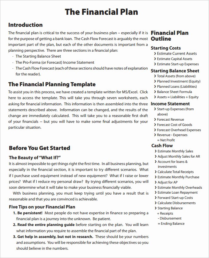 Business Financial Plan Template Excel Lovely Financial Business Plan Templates 11 Premium Word