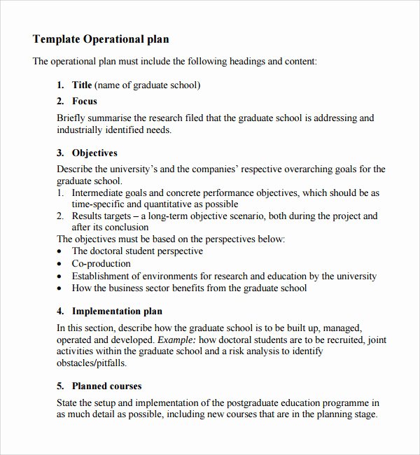Business Operational Plan Template New Sample Operational Plan Template 9 Free Documents In