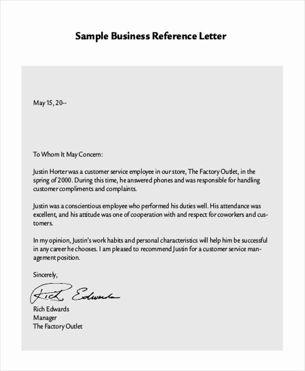 Business Recommendation Letter Template Awesome Reference Letter Sample 10 Free Documents In Word Pdf