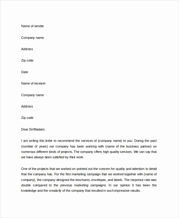 Business Recommendation Letter Template Beautiful 5 Sample Business Reference Letters