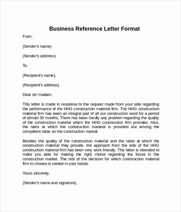 Business Recommendation Letter Template Best Of Sample Reference Letter format 7 Download Free