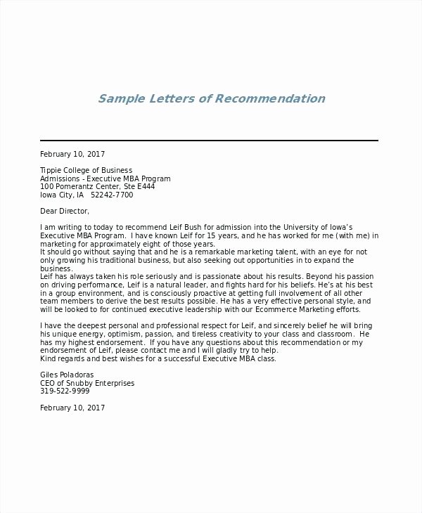 Business School Recommendation Letter Sample Unique Mba Letter Of Re Mendation Example Barcalphee