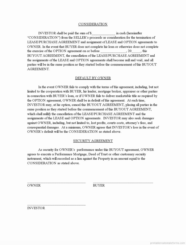Buyout Agreement Real Estate Awesome Sample Printable Out Agreement 2 form