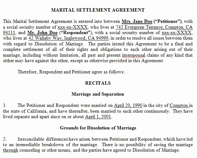 California Separation Agreement Template Best Of Marital Settlement Agreement