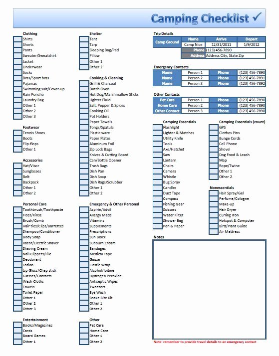 Campground Business Plan Template Elegant Free Excel Camping Checklist Template Download
