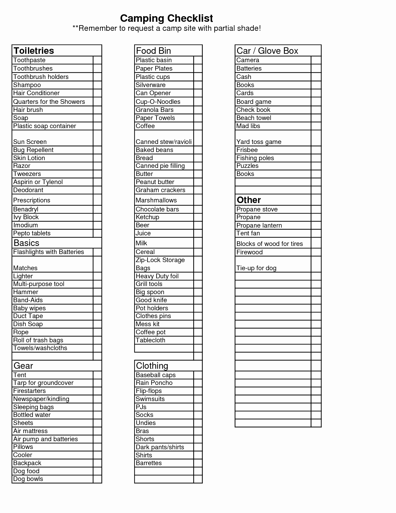 Camping Meal Plan Template Beautiful Camping Checklists In A Tent