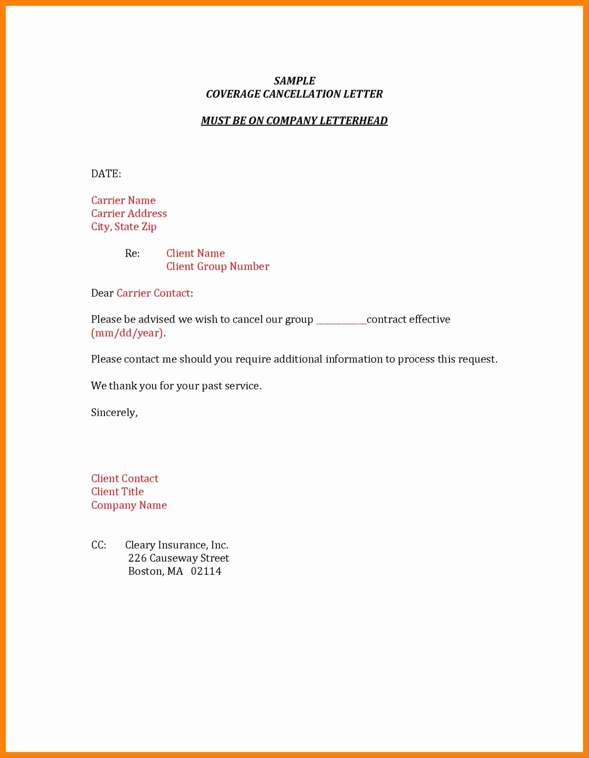 Cancel Timeshare Contract Sample Letter Fresh Insurance Cancellation Letter Template Sample