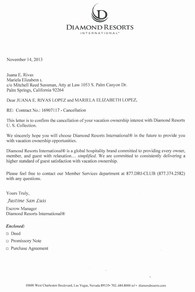 Cancel Timeshare Contract Sample Letter Inspirational Diamond Resorts2 Timeshare Cancellation