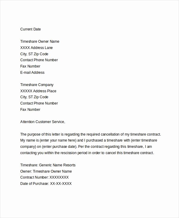Cancel Timeshare Contract Sample Letter Luxury 15 Business Letters