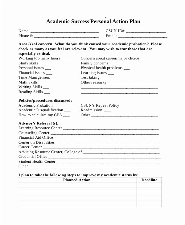 Career Action Plan Template New Student Action Plan Template 8 Free Word Pdf format