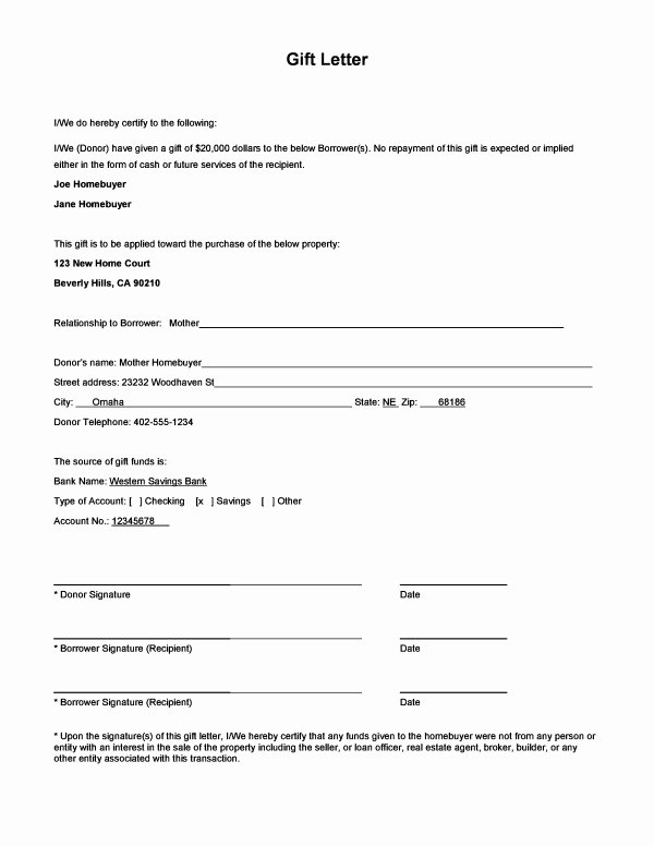 Cash Out Refinance Letter Template Fresh Gift Money for Down Payment and Gift Letter form Download