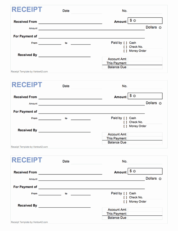 Cash Refund Receipt Template Beautiful Free Printable Cash Receipt form Pdf From Vertex42