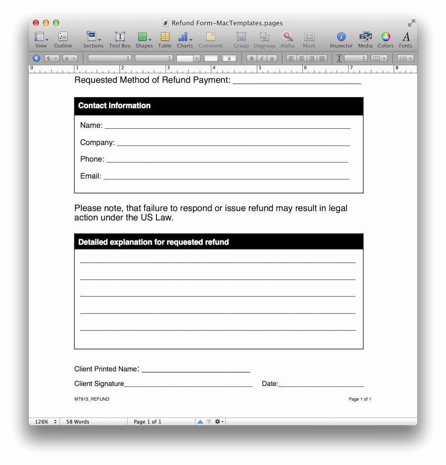 Cash Refund Receipt Template Luxury Refund Request form Template for Apple Pages &amp; Pdf