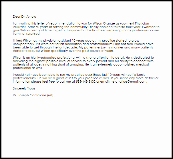 Caspa Letter Of Recommendation Awesome Physician assistant Re Mendation Letter Example