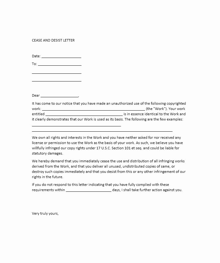 Cease and Desist Copyright Beautiful 30 Cease and Desist Letter Templates [free] Template Lab