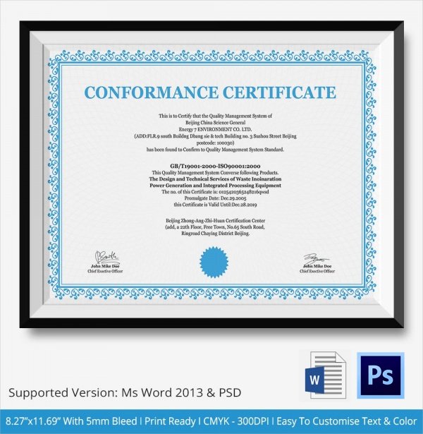 Certificate Of Conformance Template Pdf Elegant Sample Certificate Of Conformance 19 Documents In Pdf