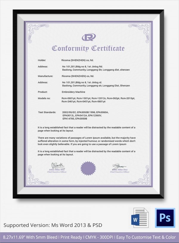 Certificate Of Conformance Template Pdf Luxury 20 Certificate Of Conformance Templates