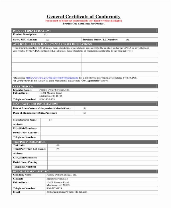 Certificate Of Conformance Template Pdf Luxury Certificate form Templates