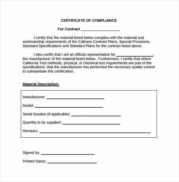 Certificate Of Conformance Template Pdf Luxury Sample Certificate Of Pliance 16 Documents In Pdf