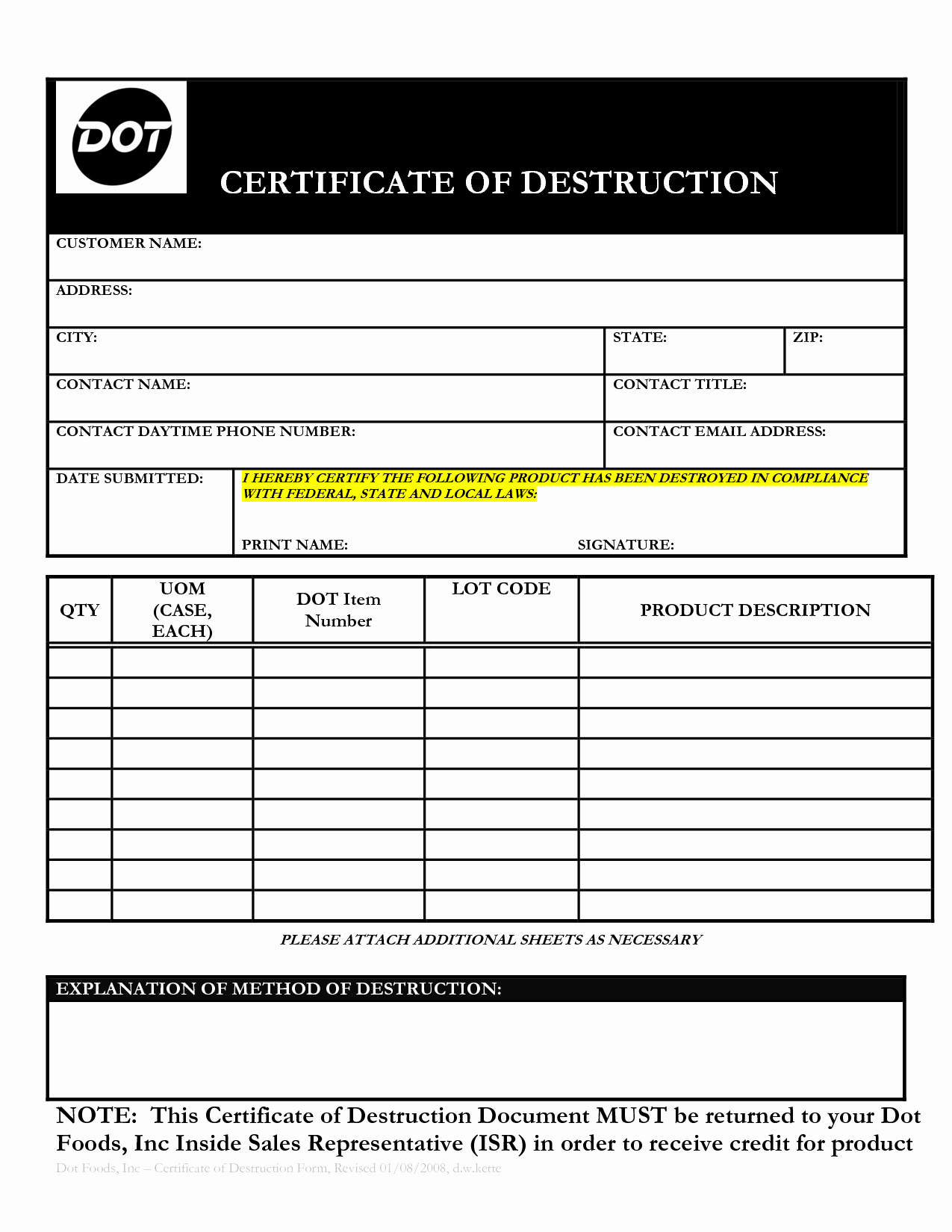 Certificate Of Destruction Sample Awesome Records Destruction Log to Pin On Pinterest