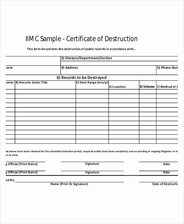 Certificate Of Destruction Sample Elegant Certificate Destruction Template 12 Pdf Word Ai