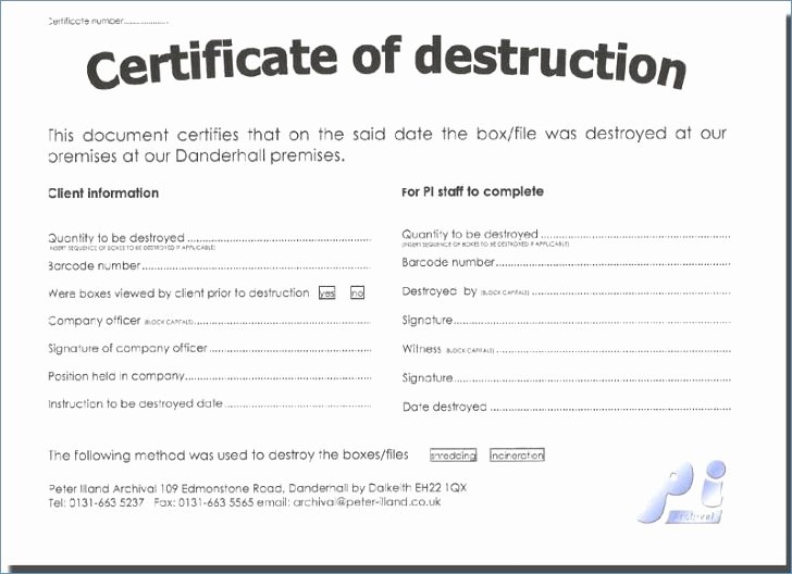 Certificate Of Destruction Sample Elegant Sample Certificate Destruction or Certificate Data