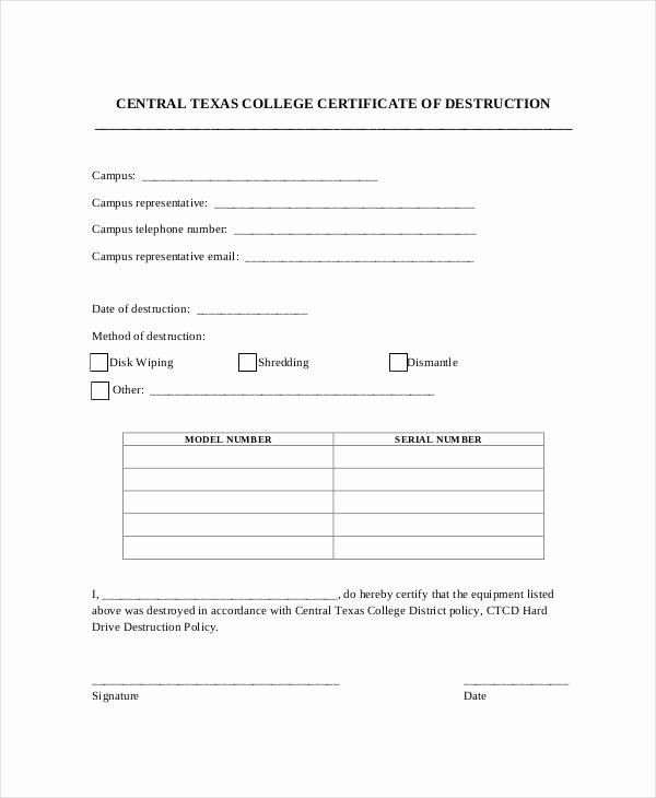Certificate Of Destruction Template New Certificate Destruction Template 12 Pdf Word Ai