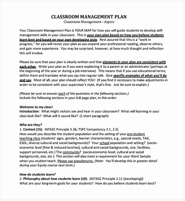 Champs Classroom Management Plan Template Best Of Sample Classroom Management Plan