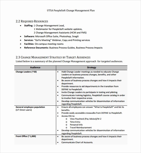 Change Management Plan Template Fresh Sample Change Management Plan Template 9 Free Documents