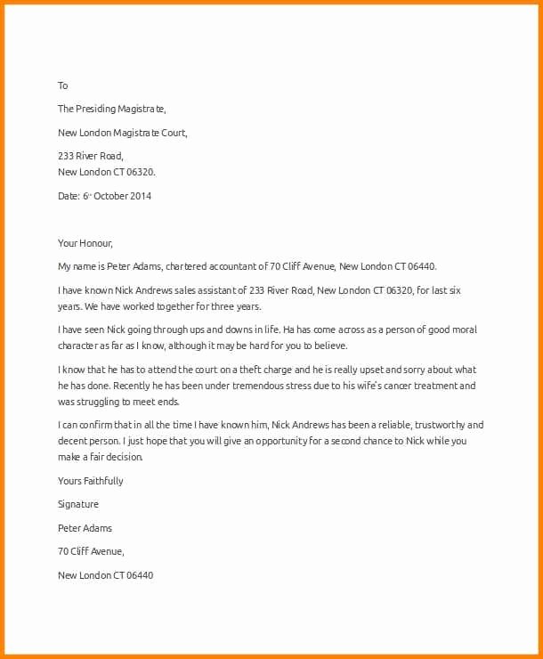 Character Letter format for Court Awesome 12 Character Witness Letter for Court