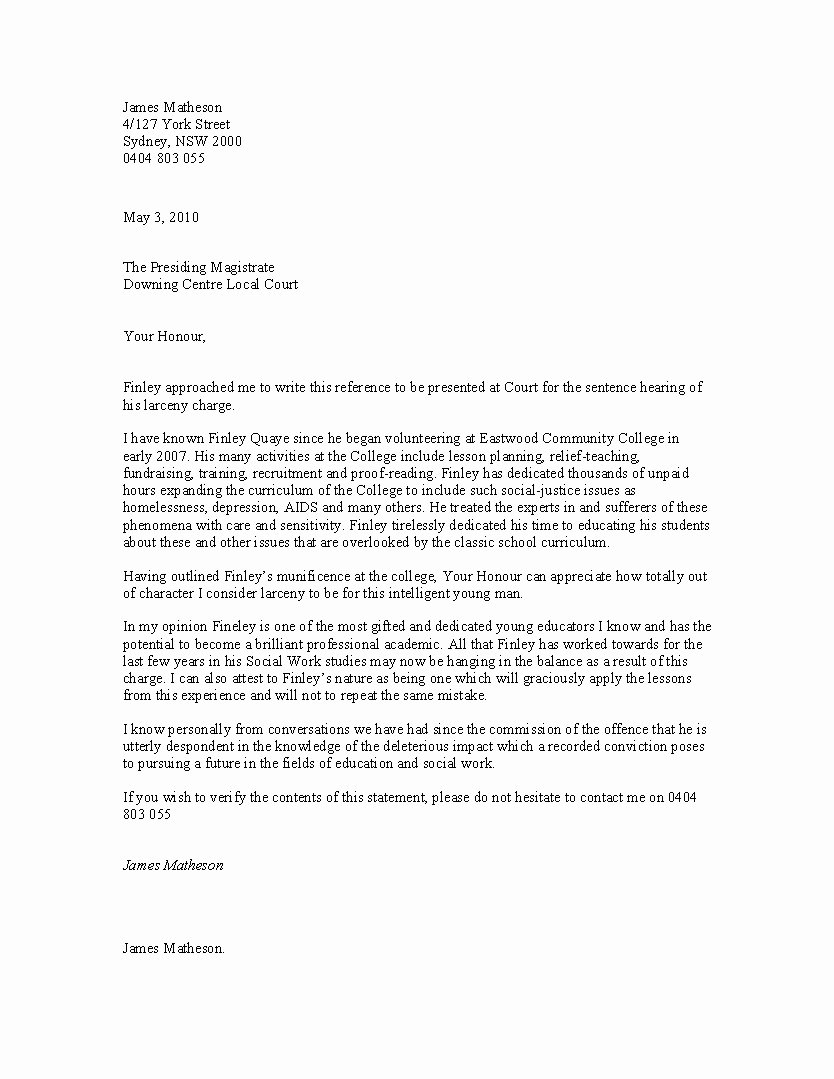 Character Letter format for Court Unique Character Reference Letter Template for Family Court
