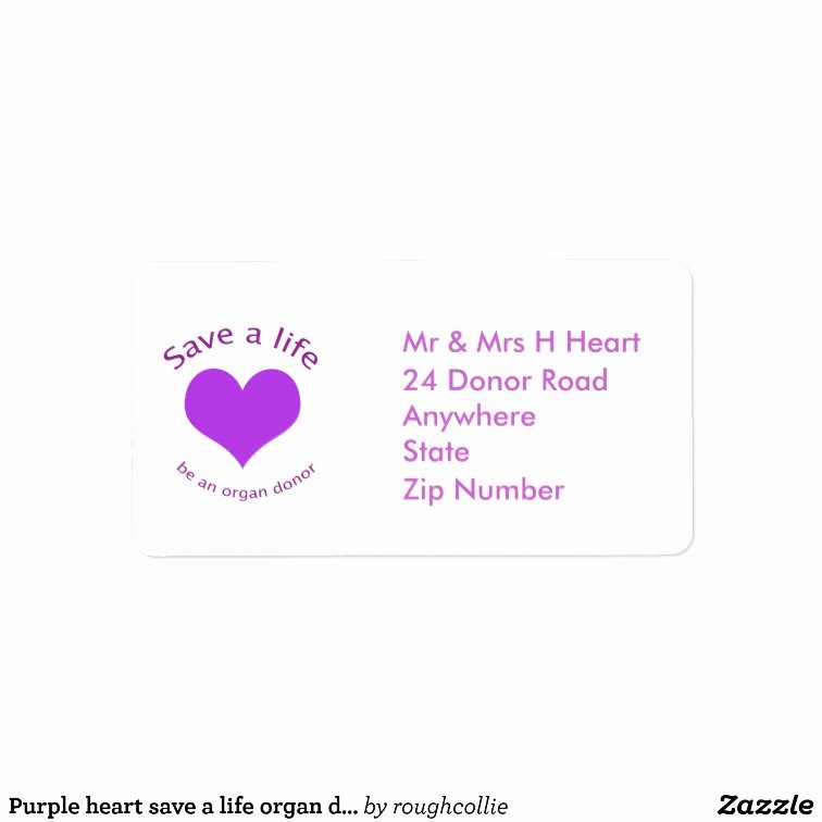 Charity Return Address Labels Beautiful Purple Heart Save A Life organ Donation Labels