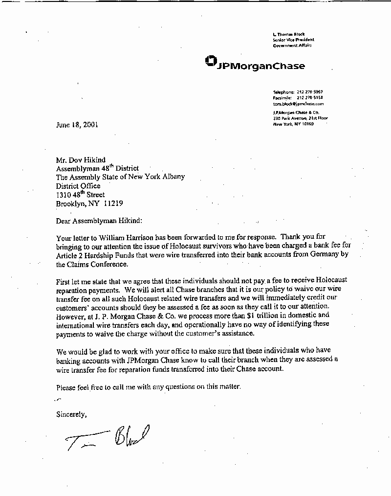 Chase Bank Proof Of Funds Letter Lovely Bank Fee Waivers Claims Conference