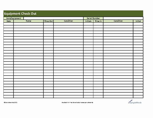 Check In Check Out Spreadsheet Lovely Printable Equipment Checkout form