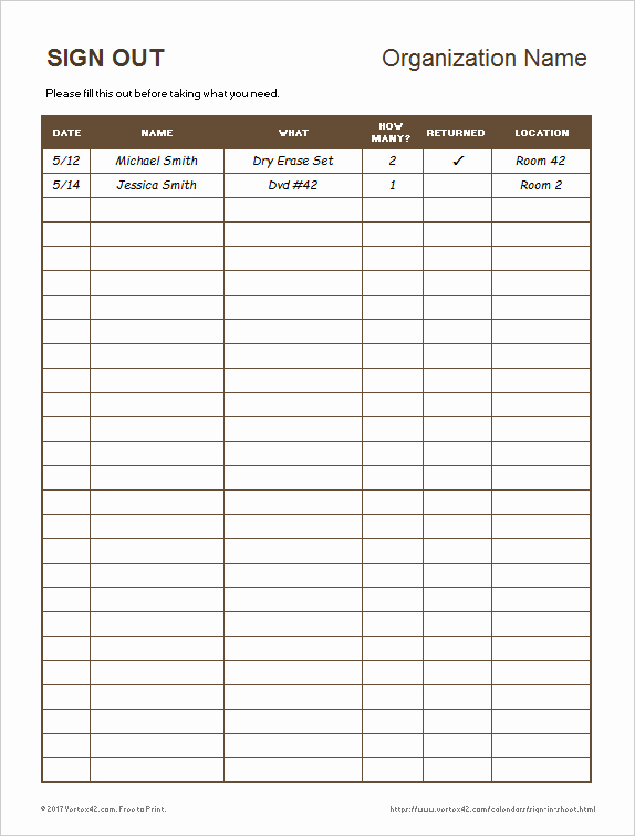 Check In Check Out Template Lovely Equipment Sign Out Sheet