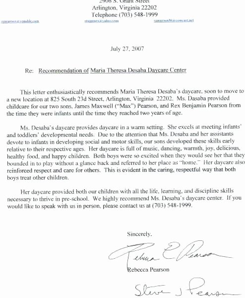 Child Care Letter Of Recommendation Fresh Letter Of Re Mendation Child Care Politicsinusa