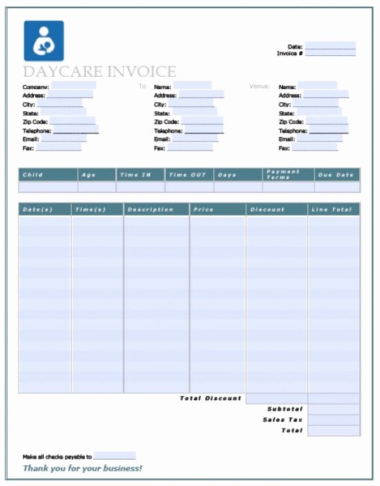 Child Care Payment Receipt Lovely Child Care Invoice Template