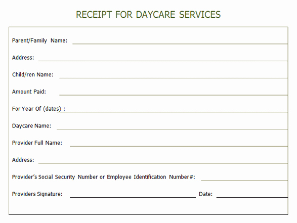 Child Care Receipt Template New Receipt for Year End Daycare Services