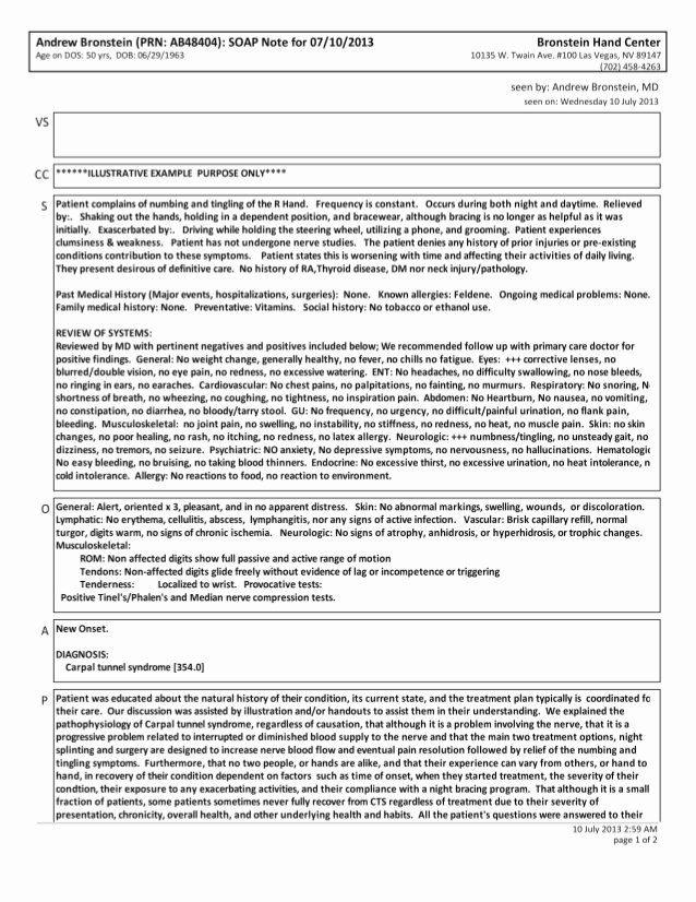 Chiropractic soap Note Example New Sample soap Note From Ehr