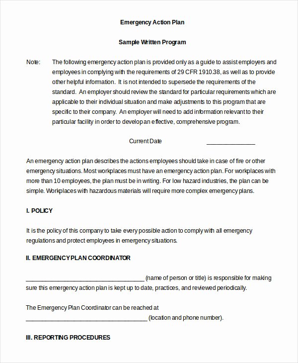 sample emergency action plans